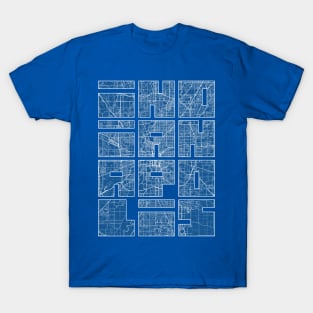 Indianapolis, Indiana, USA City Map Typography - Blueprint T-Shirt